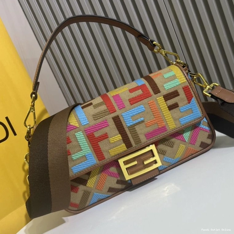 Cheap FF Canvas Medium Fendi Bag Motif In Beige Baguette Multi 0815